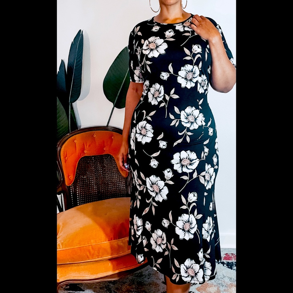 90s print, stretch maxi dress